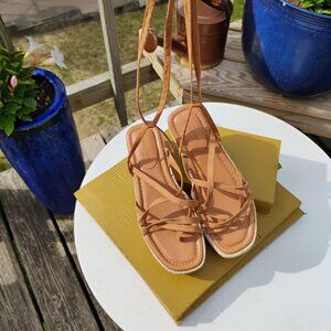 Universal Threat Tan Espadrille Flatform Sandals – Wrap Tie – Size 9